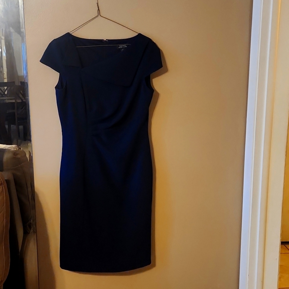 Tahari Dress, Short Sleeve, Navy Blue, 8